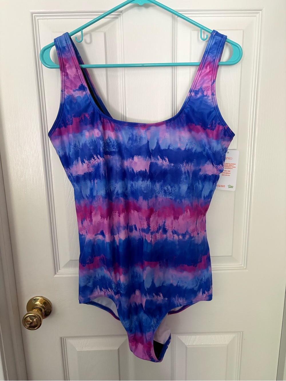 Women’s (Sporti) Blue and Pink Tie-Dye One-Piece Swimsuit size 12 NWT